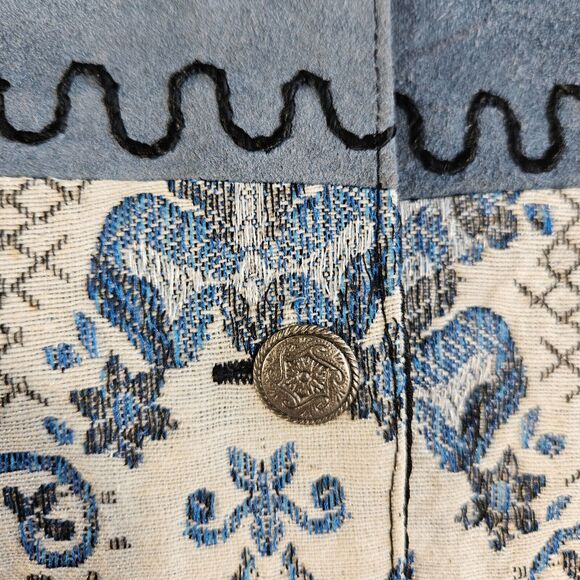 TanTrums Vest Womens Medium Blue Leather/Suede Embroidered Cottagecore Western - Picture 4 of 12